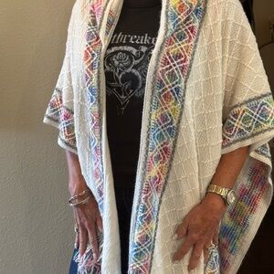 Elegant Cream and Multicolor Women's Poncho